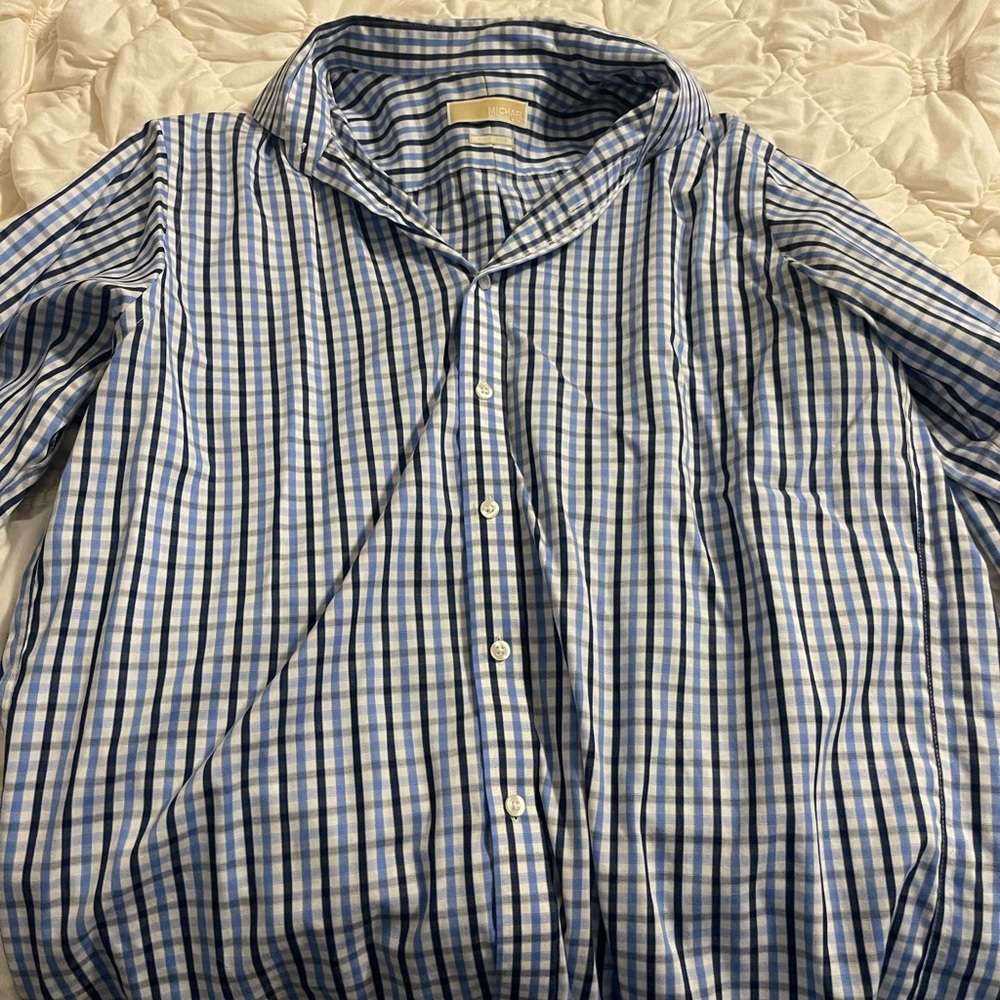 Michael Kors Mens Button Down Shirt Blue